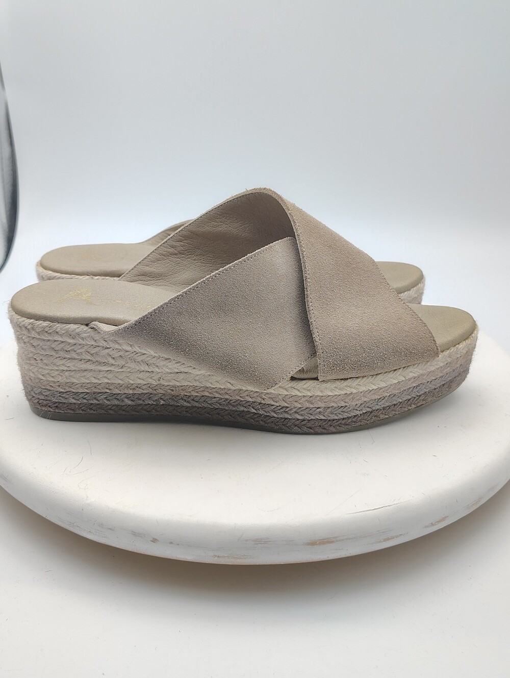 Women's Taupe Suede Crisscross Espadrille Slide Sandals Made In Spain EU 40